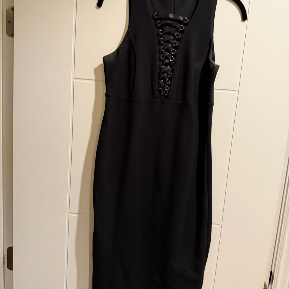 Bardot Black Lace-Up Midi Dress